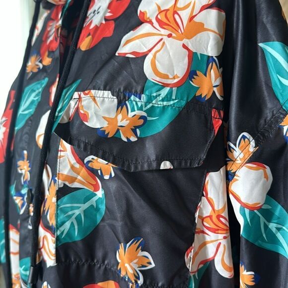 NWOT Zara Rain Jacket Floral Hooded Zip up Pocket Beachy Tropical Lightweight - Picture 9 of 17
